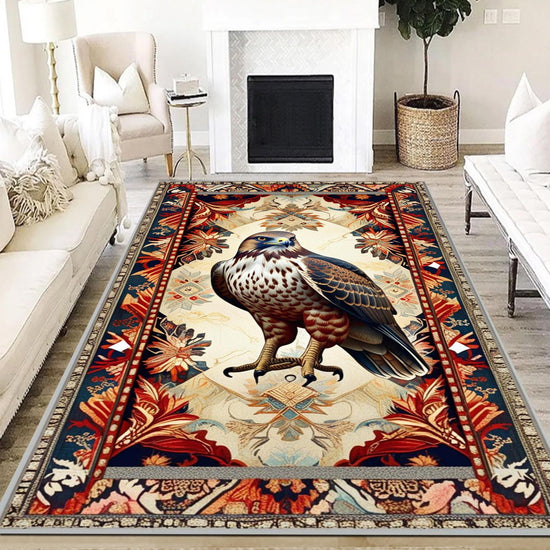 Red Tailed Hawk Rug - Rustic Animal Rug for Country Home Decor, Maximalist Room Decoration, Unique Gift for Nature Lovers