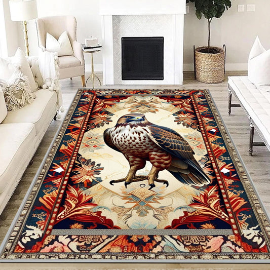 Red Tailed Hawk Rug - Rustic Animal Rug for Country Home Decor, Maximalist Room Decoration, Unique Gift for Nature Lovers