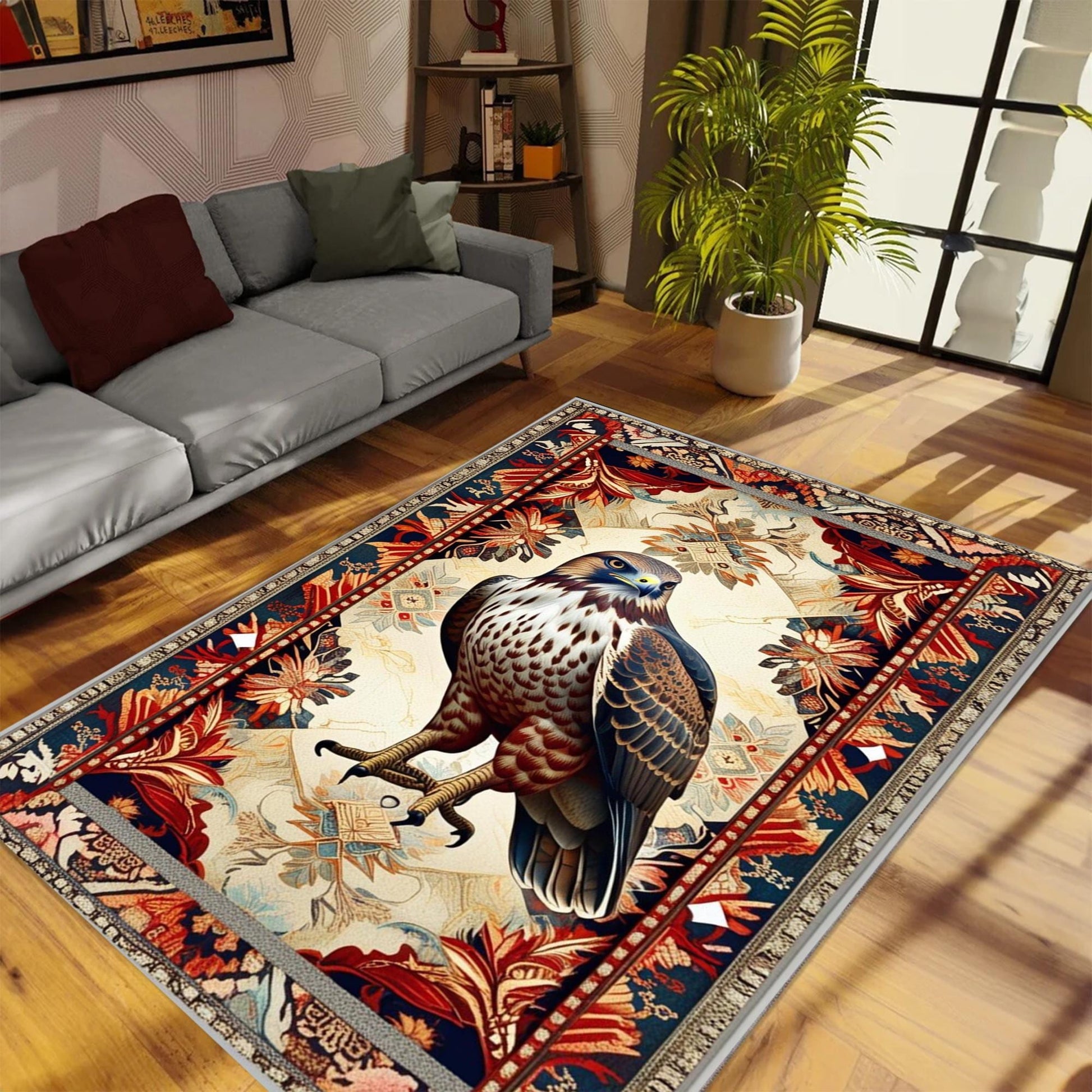 Red Tailed Hawk Rug - Rustic Animal Rug for Country Home Decor, Maximalist Room Decoration, Unique Gift for Nature Lovers