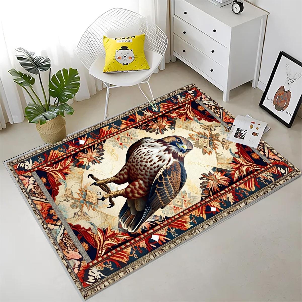 Red Tailed Hawk Rug - Rustic Animal Rug for Country Home Decor, Maximalist Room Decoration, Unique Gift for Nature Lovers