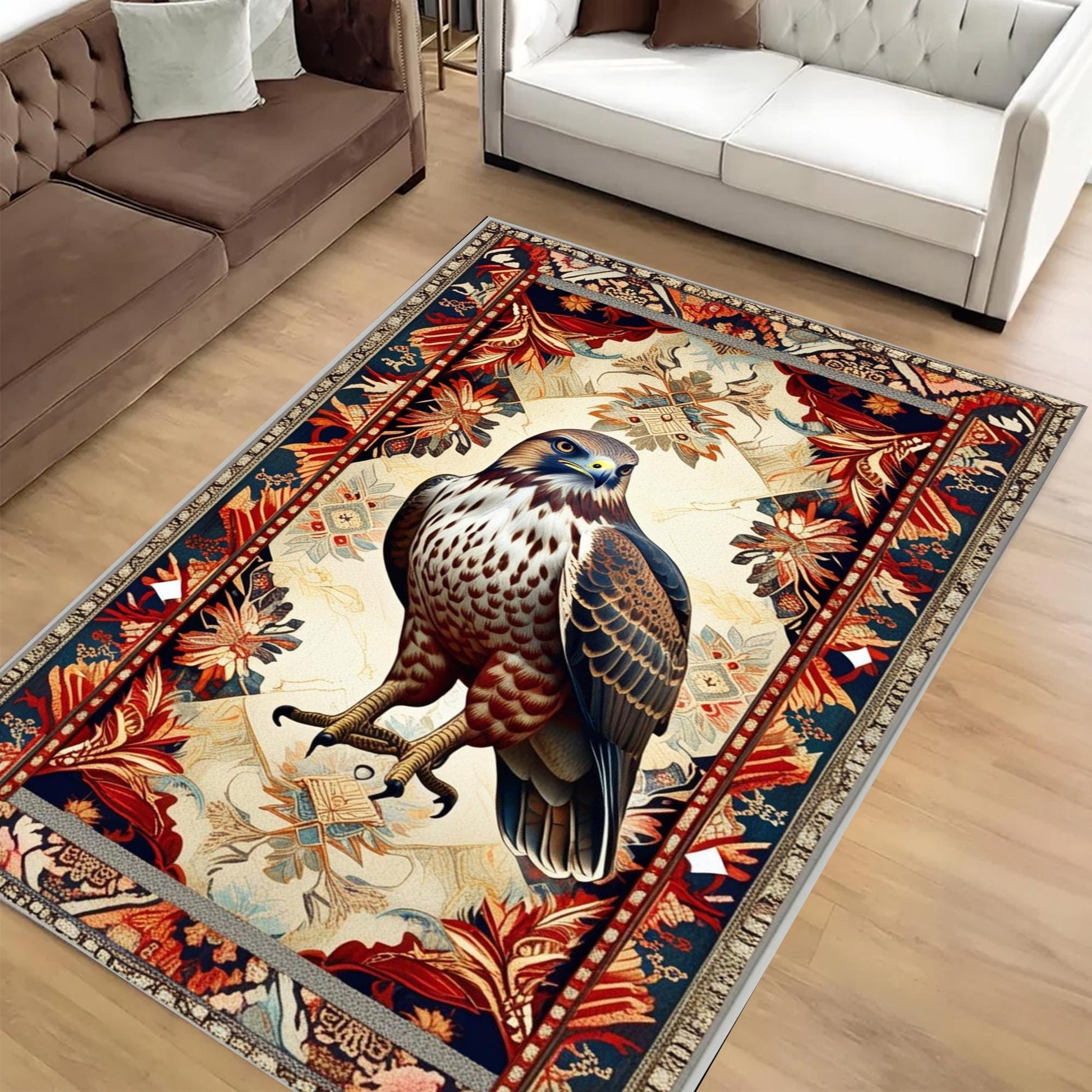 Red Tailed Hawk Rug - Rustic Animal Rug for Country Home Decor, Maximalist Room Decoration, Unique Gift for Nature Lovers