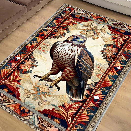 Red Tailed Hawk Rug - Rustic Animal Rug for Country Home Decor, Maximalist Room Decoration, Unique Gift for Nature Lovers