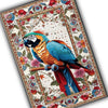 Traditional Parrot Rug with Teal & Pink Floral Accents, Rustic Wildlife Area Rug, Oriental Baby Parrot Gift, Forest Decor