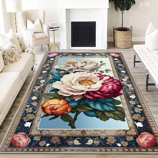 Colorful Rose Rug Floral Area Rug Rustic Traditional Flower Carpet for Living Room Bedroom Kitchen Decor, Roses Accent Carpet