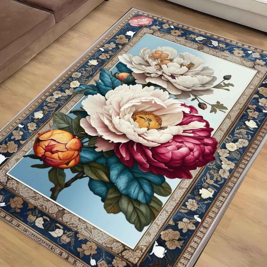 Colorful Rose Rug Floral Area Rug Rustic Traditional Flower Carpet for Living Room Bedroom Kitchen Decor, Roses Accent Carpet