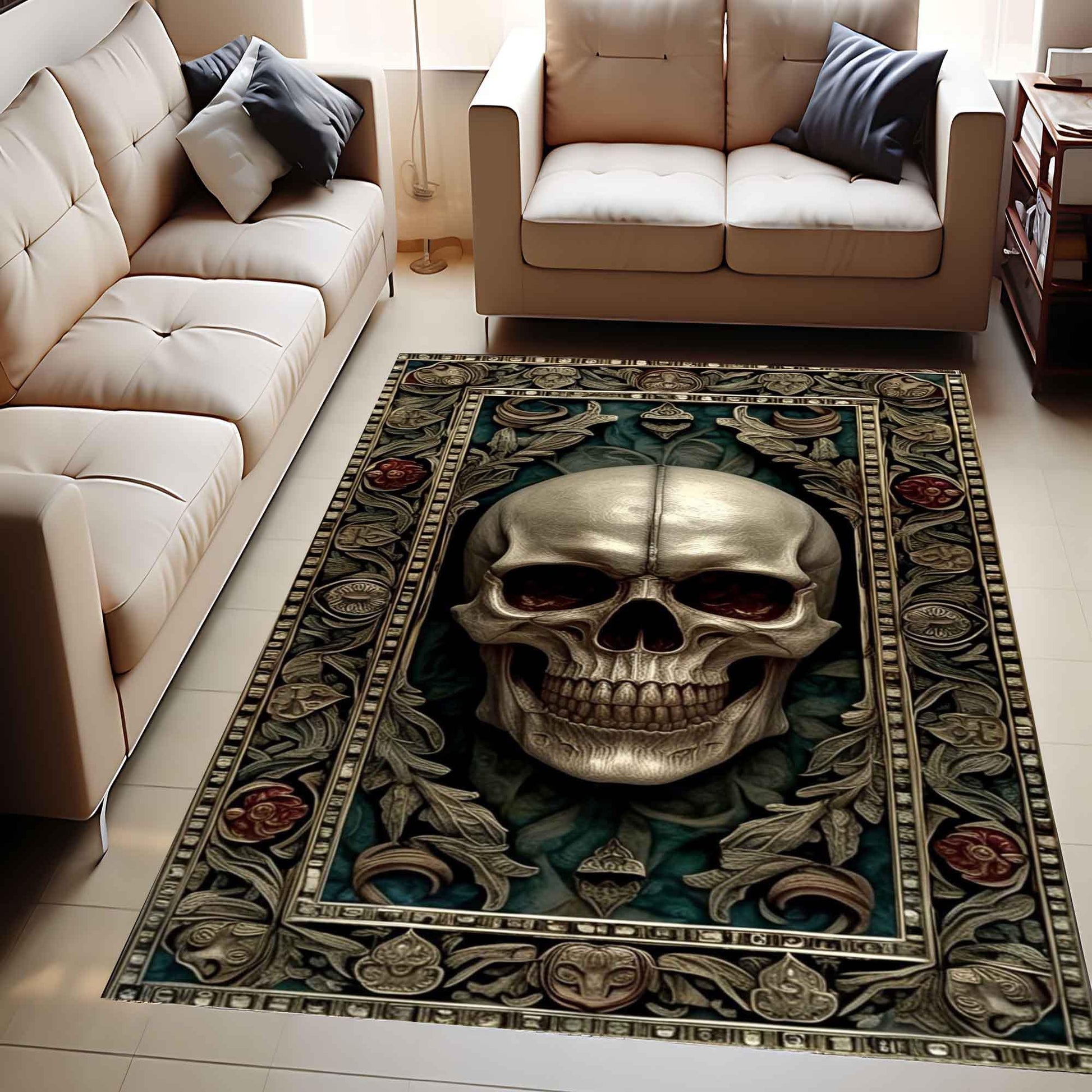 Gothic Skull Rug Vintage Occult Black Skull Area Rug Dark Academia Home Decor Halloween Decor Rug Mystical Boho Macabre Accent Mat