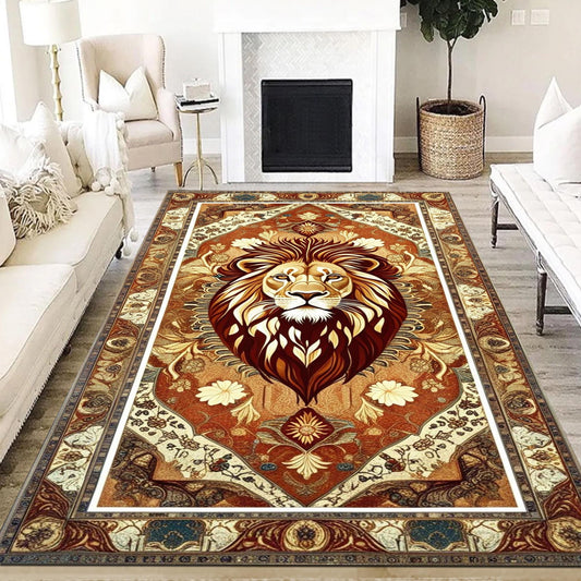 Vintage Lion Rug - Majestic Animal Area Rug for Living Room, Modern Vintage Style Lion Carpet, Popular Decorative Home Accent