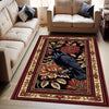 Whimsical Raven Rug Dark Brown Floral Boho Fairycore Decor | Cottagecore Crow Rug Woodland Gothic Crowcore Forestcore Aesthetic