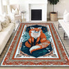 Rustic Fox Rug for Living Room - Whimsical Floral Animal Area Rug, Cute Orange Fox Decor Carpet, Vintage Kids Room Decorative Rug