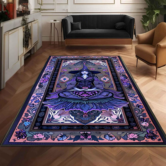 Witchcraft Rug Purple Gothic Floral Mystical Magical Decor for Bedroom Witchy Gift Ethereal Botanical Rug Whimsigoth Aesthetic