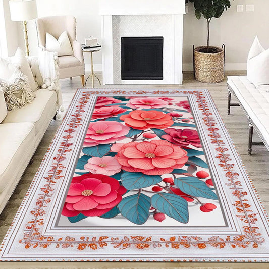 Romantic Floral Area Rug Soft Pink Botanical Carpet Shabby Chic Bedroom & Living Room Accent Mat Cottagecore Aesthetic Gift