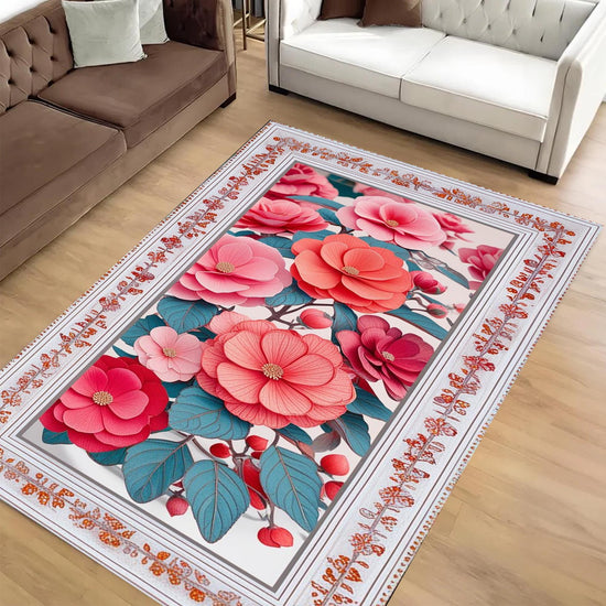 Romantic Floral Area Rug Soft Pink Botanical Carpet Shabby Chic Bedroom & Living Room Accent Mat Cottagecore Aesthetic Gift