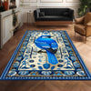 Blue Bird Rug With Floral Pattern - Designer Cottagecore Nature Rug, Washable Decorative Novelty Bird Rug for Home & Living