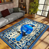 Blue Bird Rug With Floral Pattern - Designer Cottagecore Nature Rug, Washable Decorative Novelty Bird Rug for Home & Living