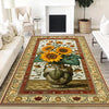 Sunflower Area Rug for Living Room & Bedroom, Traditional Rustic Colorful Flowers Rug, Painting Style Floral Decor Kitchen Mat