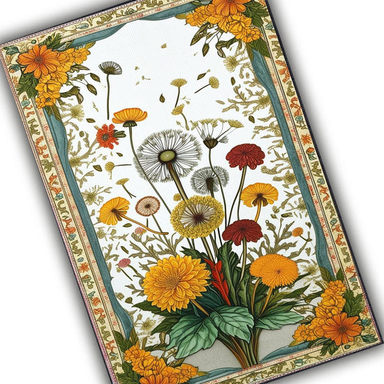 Rustic Dandelion Rug - Teal Flower Area Rug, Cozy Nature Inspired Decor, Traditional Warm Living Room Accent, Rustic Chic Home Decor