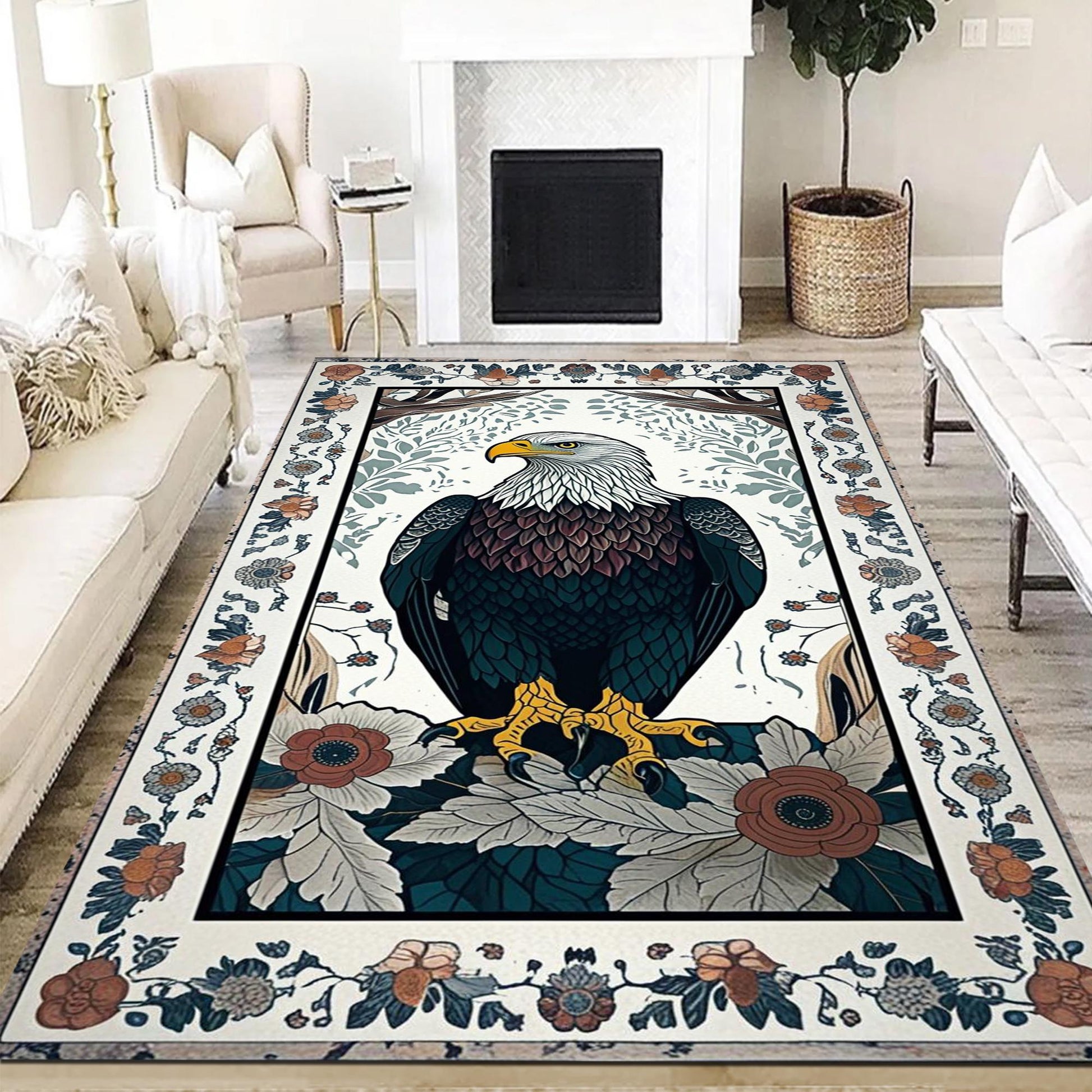 Rustic Eagle Area Rug – Majestic Bald Eagle Decor, Cabin & Lodge Animal Rug, Rustic Home & Country Maximalist Room Decoration Gift