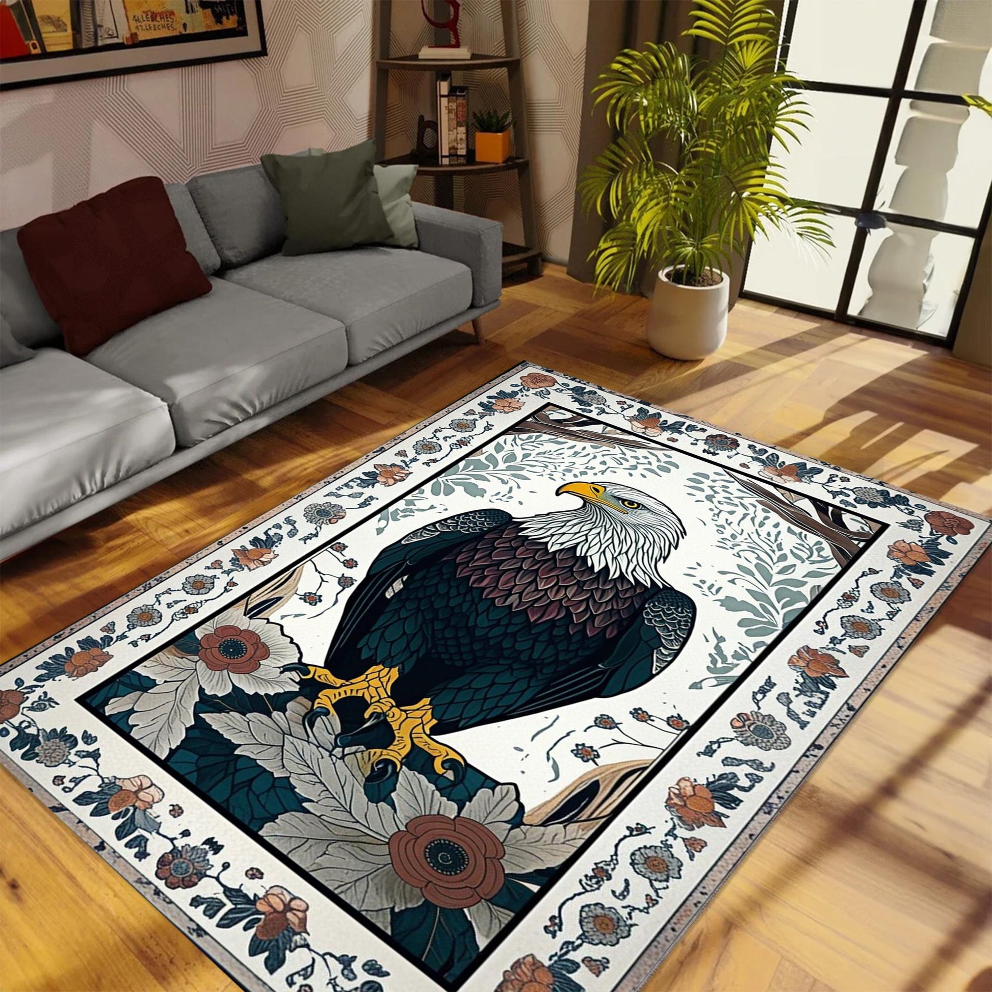 Rustic Eagle Area Rug – Majestic Bald Eagle Decor, Cabin & Lodge Animal Rug, Rustic Home & Country Maximalist Room Decoration Gift