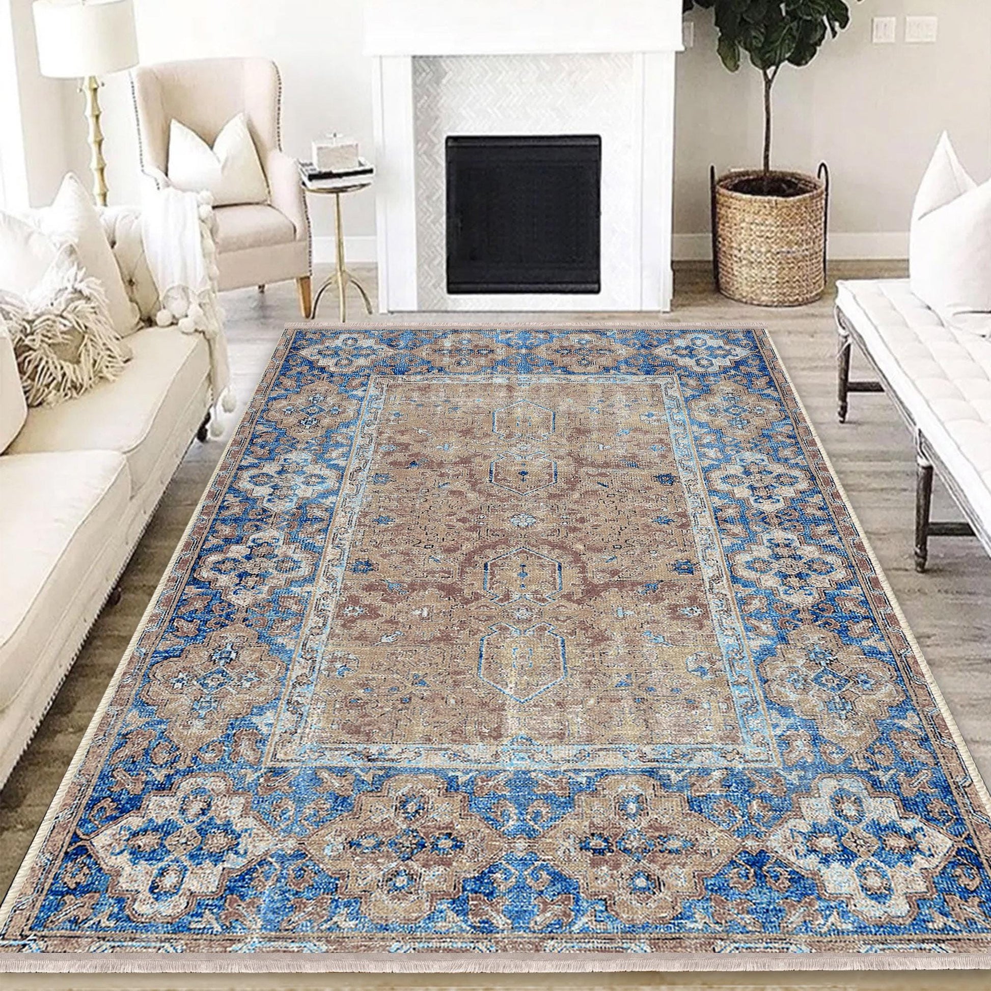 Authentic Ethnic Retro Persian Non-Slip Turkish Kilim Area Rug, Washable Living Room Rugs with pillow case gift, Housewarming Gift