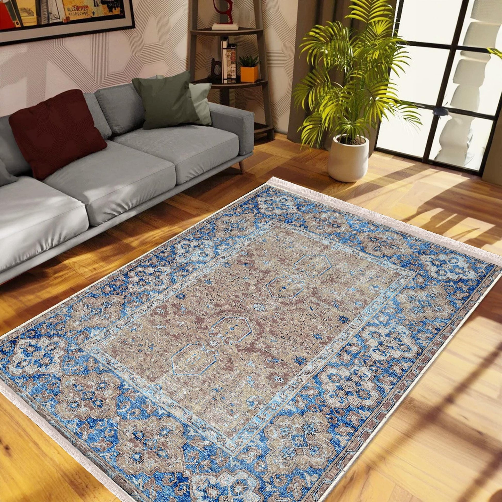 Authentic Ethnic Retro Persian Non-Slip Turkish Kilim Area Rug, Washable Living Room Rugs with pillow case gift, Housewarming Gift