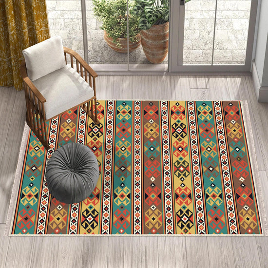 Aztec Ethnic Retro Persian Anatolian Turkish Kilim Area Rug, Washable Non Slip Living Room Rugs with pillow case gift, Housewarming Gift