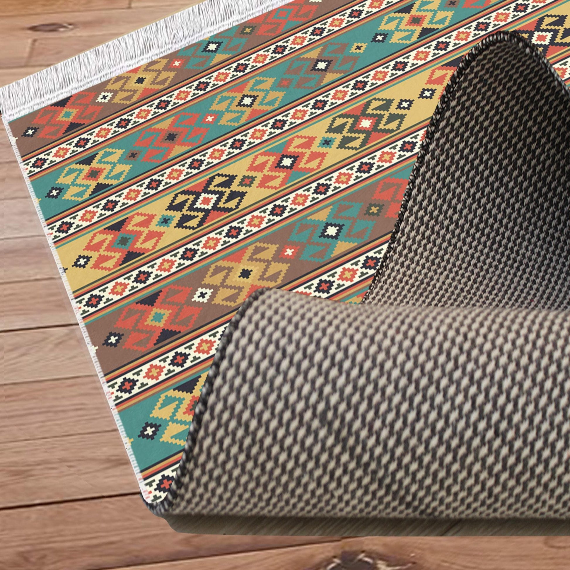 Aztec Ethnic Retro Persian Anatolian Turkish Kilim Area Rug, Washable Non Slip Living Room Rugs with pillow case gift, Housewarming Gift