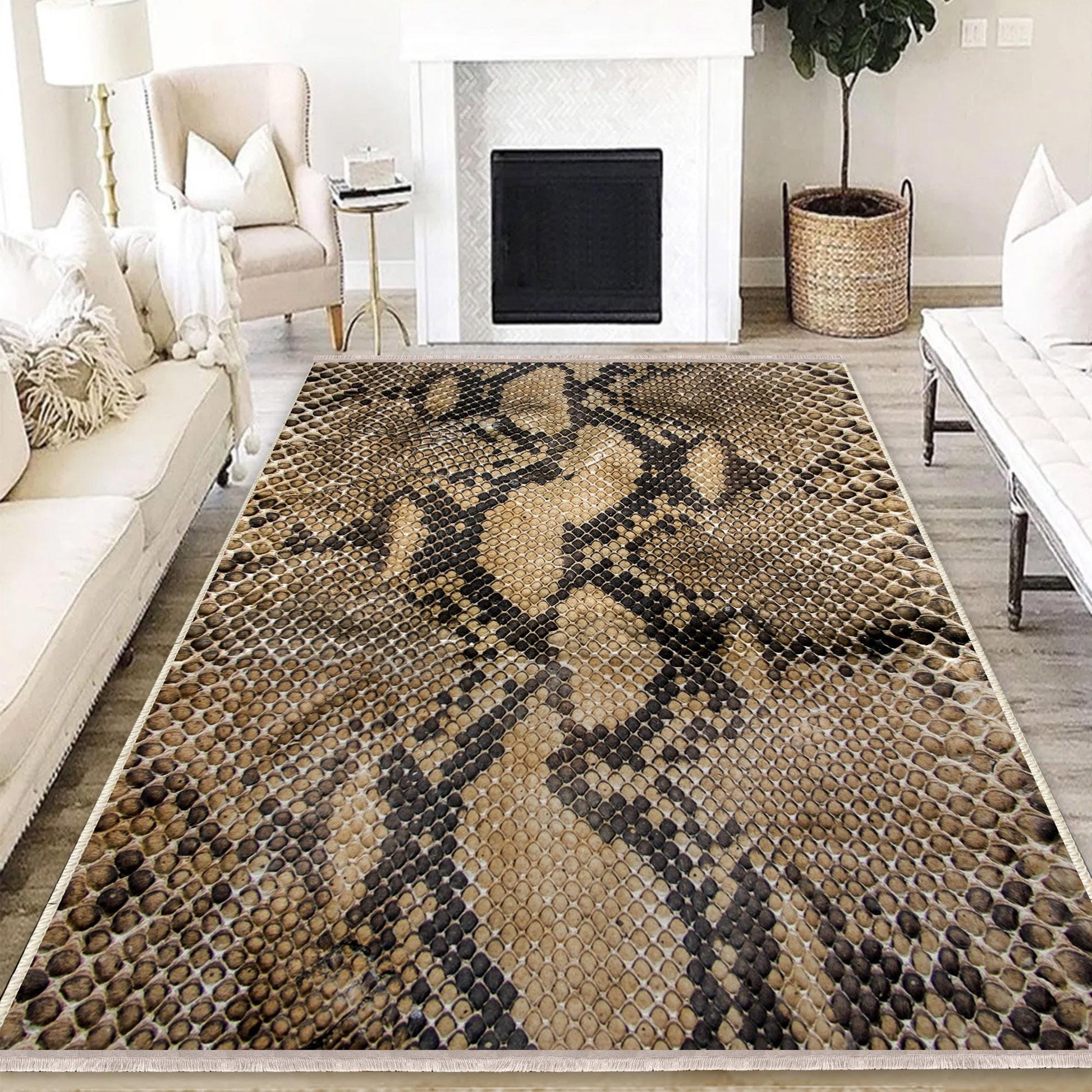 Authentic Ethnic Retro Persian Anatolian Turkish Kilim Area Rug, Washable Non Slip Living Room Rugs with pillow case gift, Snake Skin Rug