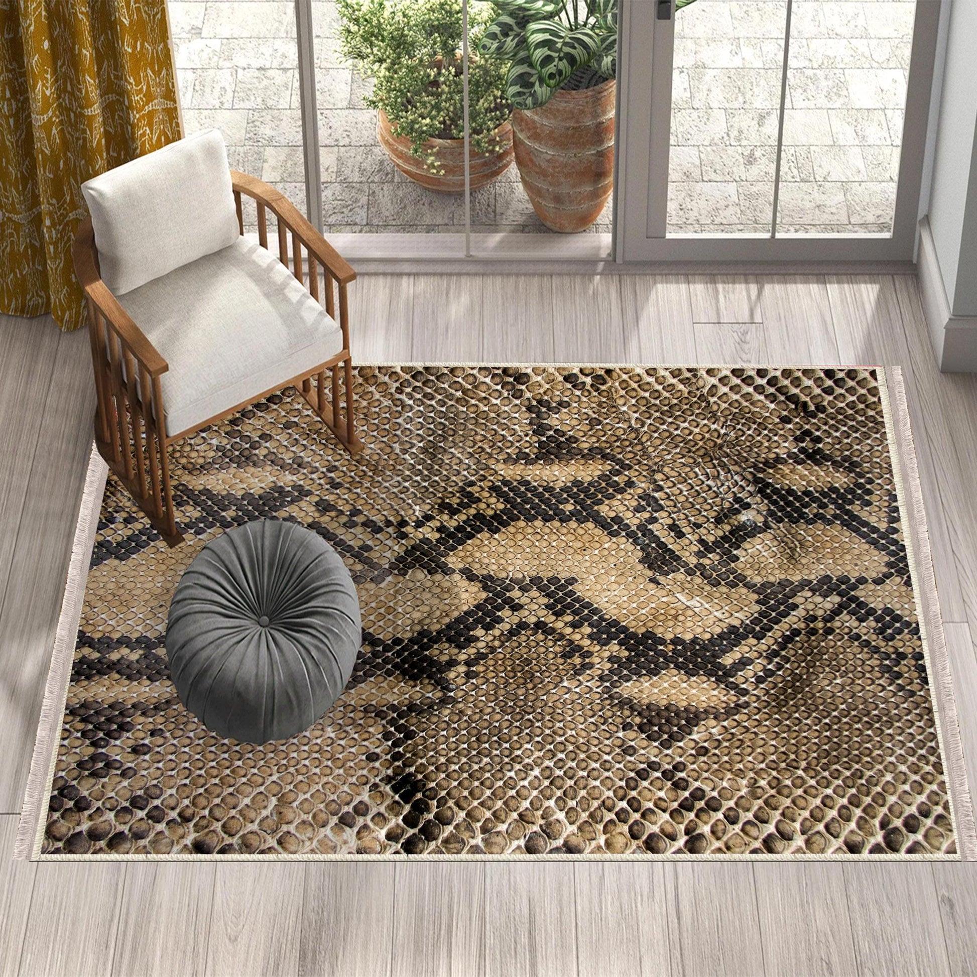 Authentic Ethnic Retro Persian Anatolian Turkish Kilim Area Rug, Washable Non Slip Living Room Rugs with pillow case gift, Snake Skin Rug
