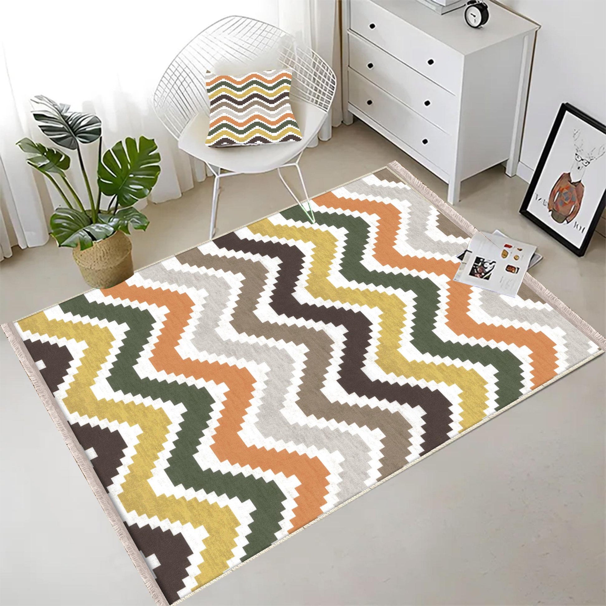 Authentic Ethnic Retro Persian Anatolian Turkish Kilim Area Rug, Washable Non Slip Living Room Rugs with pillow case gift, Colorful Line Rug