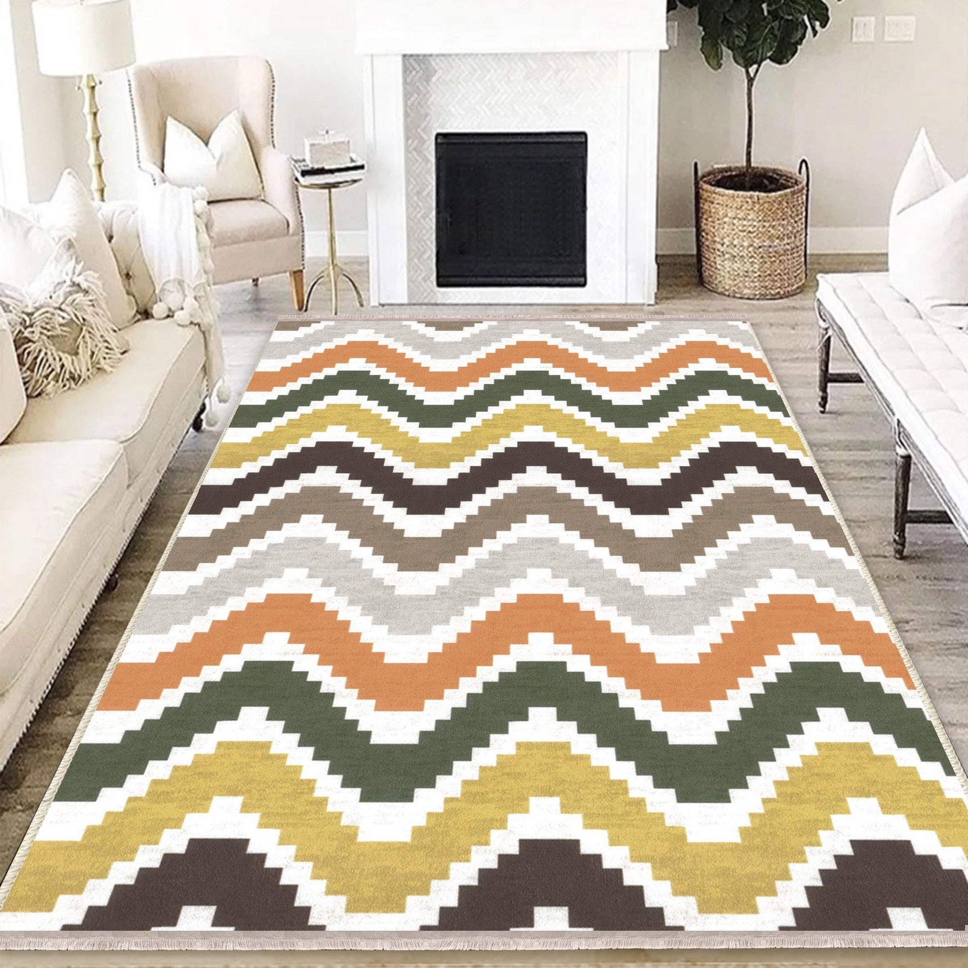 Authentic Ethnic Retro Persian Anatolian Turkish Kilim Area Rug, Washable Non Slip Living Room Rugs with pillow case gift, Colorful Line Rug