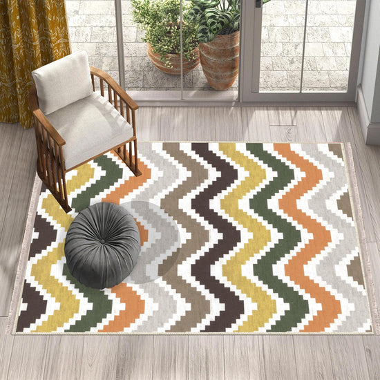 Authentic Ethnic Retro Persian Anatolian Turkish Kilim Area Rug, Washable Non Slip Living Room Rugs with pillow case gift, Colorful Line Rug