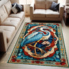 Pelican Area Rug, Vintage Coastal Nautical Beach Cottagecore Marine Decor, Rustic Kitchen Accent Carpet, Chenille Washable Rug