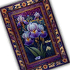 Purple Iris Rug for Maximalist Decor, Nature Lovers, Floral Botanical Area Rug, Summer Flowers, Dark Purple Foliage, Chenille Washable Rug