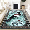 Magpie Rug with Rose Floral Design, Washable Cottagecore Decorative Carpet, Unique Nature & Bird Accent, Chenille Washable Rug