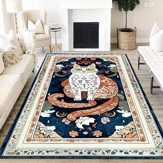 Cat Rug Botanical Cottagecore Decor, Whimsical Cat Lovers Gift, Moody Maximalism Celestial cat rug, Gothic Rugs, Funky Moody Rug