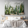 Watercolor Green Forest Tapestry Boho Wall Hanging Nature Scenery Foggy Mountain Home Decor for Living Room