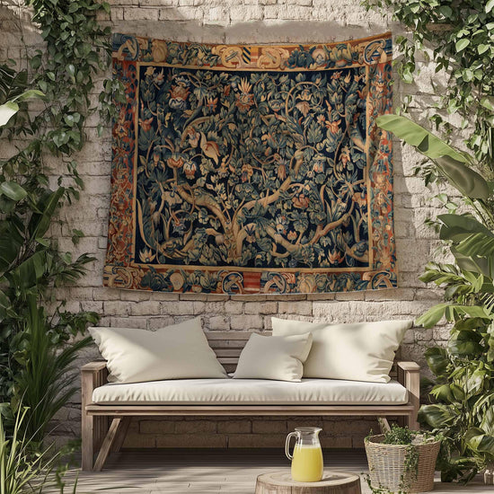 Antique Framed Large French Tapestry Wall Art Hanging, Vintage Dark Floral Cottagecore Decor, Vintage Wall Tapestries, lightweight tapestry