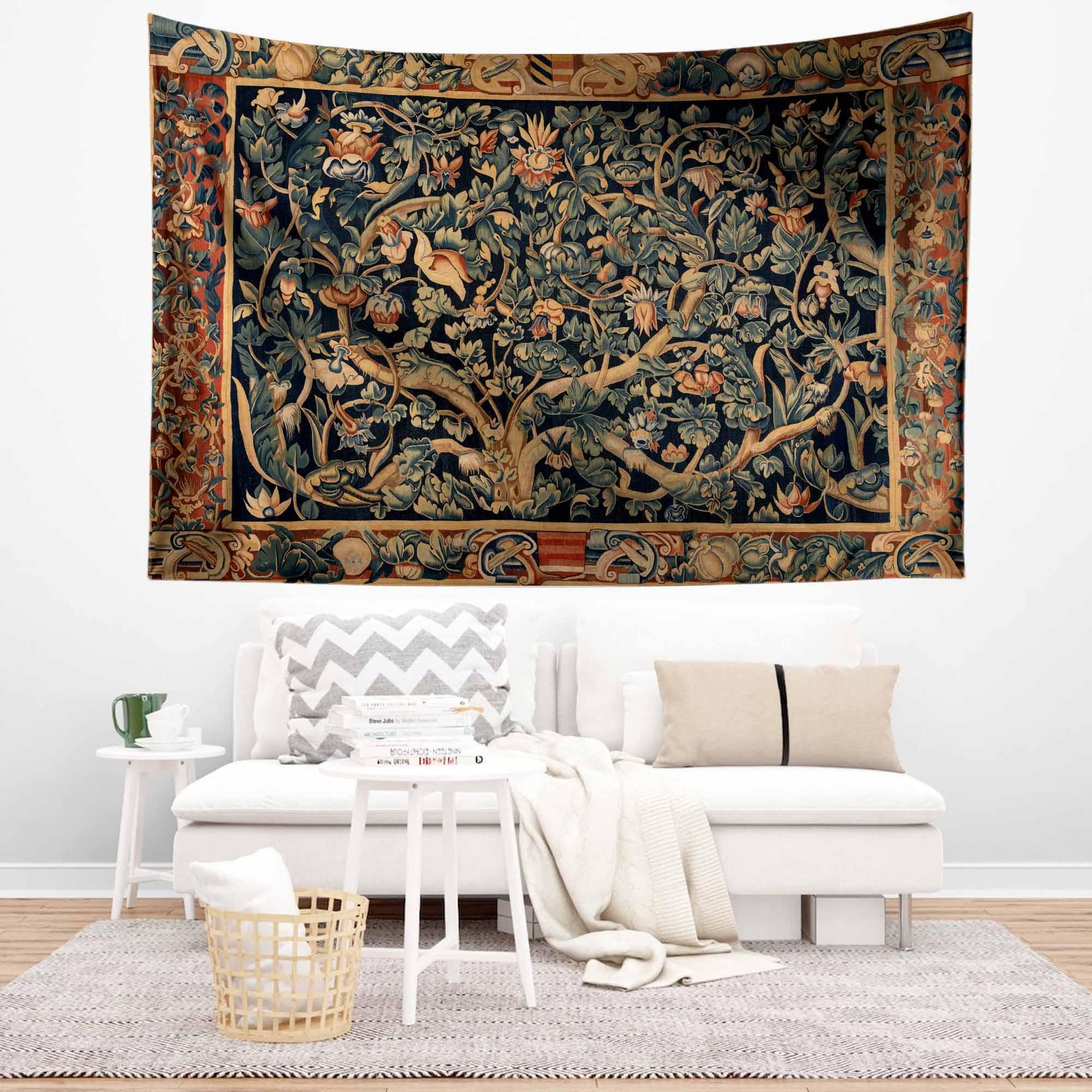 Antique Framed Large French Tapestry Wall Art Hanging, Vintage Dark Floral Cottagecore Decor, Vintage Wall Tapestries, lightweight tapestry