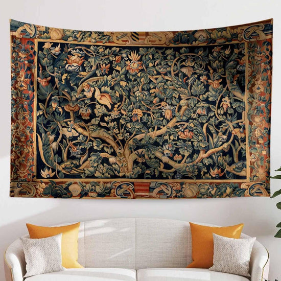 Antique Framed Large French Tapestry Wall Art Hanging, Vintage Dark Floral Cottagecore Decor, Vintage Wall Tapestries, lightweight tapestry