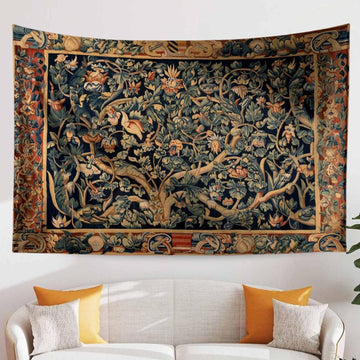Antique Framed Large French Tapestry Wall Art Hanging, Vintage Dark Floral Cottagecore Decor, Vintage Wall Tapestries, lightweight tapestry