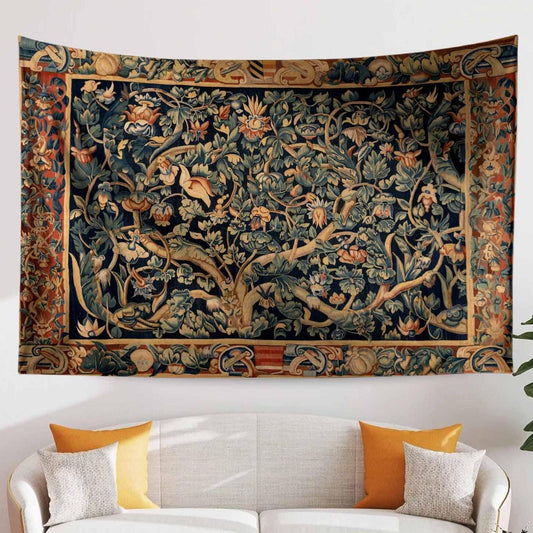 Antique Framed Large French Tapestry Wall Art Hanging, Vintage Dark Floral Cottagecore Decor, Vintage Wall Tapestries, lightweight tapestry