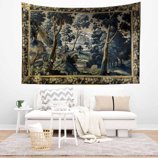 Fairy Forest Medieval Tapestry Wall Decor, Ethereal Dark Academia, Mystic Woodland, Botanical Forestcore Hanging, Dark Fantasy Wall Tapestry