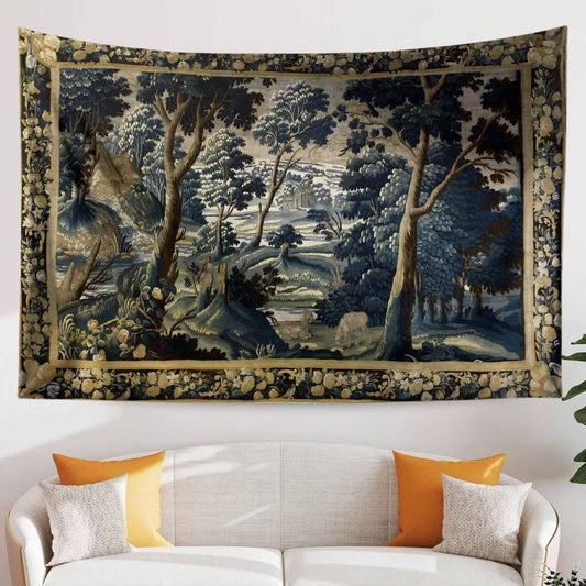 Fairy Forest Medieval Tapestry Wall Decor, Ethereal Dark Academia, Mystic Woodland, Botanical Forestcore Hanging, Dark Fantasy Wall Tapestry