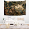French Medieval Tapestry Verdure with Château Garden, Dark Floral Tapestry Wall Hanging, Large Landscape Tapestry Wall Art, Wall tapestries