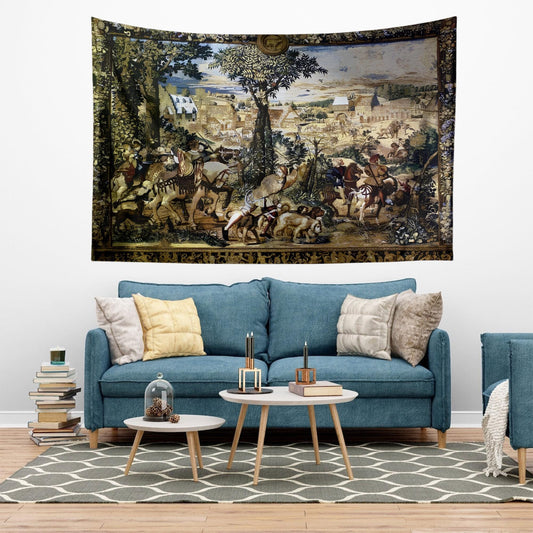 Hunt of Maximilian Wall Tapestry - Renaissance Art Decor, Medieval Hunting Scene, Historic Home Wall Hanging, Classic European Tapestry