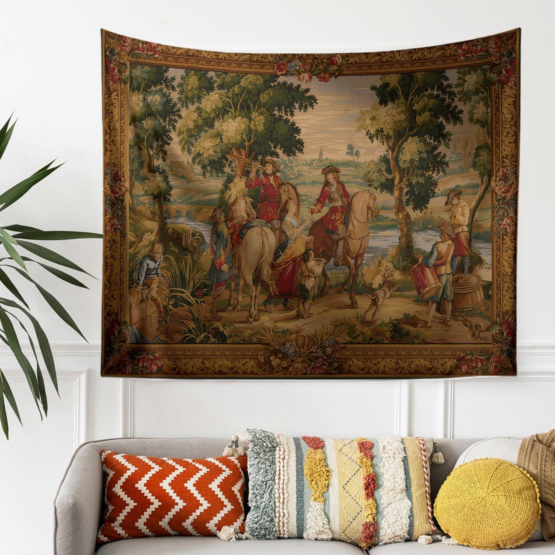 Vintage French Kings Pipers Wall Tapestry – Boho Bedroom & Living Room Decor, Detailed Artwork Textile, Unique Home Accent