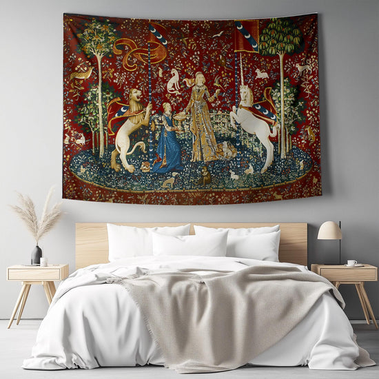 Lady and the Unicorn Sense of Taste Wall Tapestry, Medieval Art Decor, Vintage Style Hanging, Boho Bedroom, Living Room Textile Gift