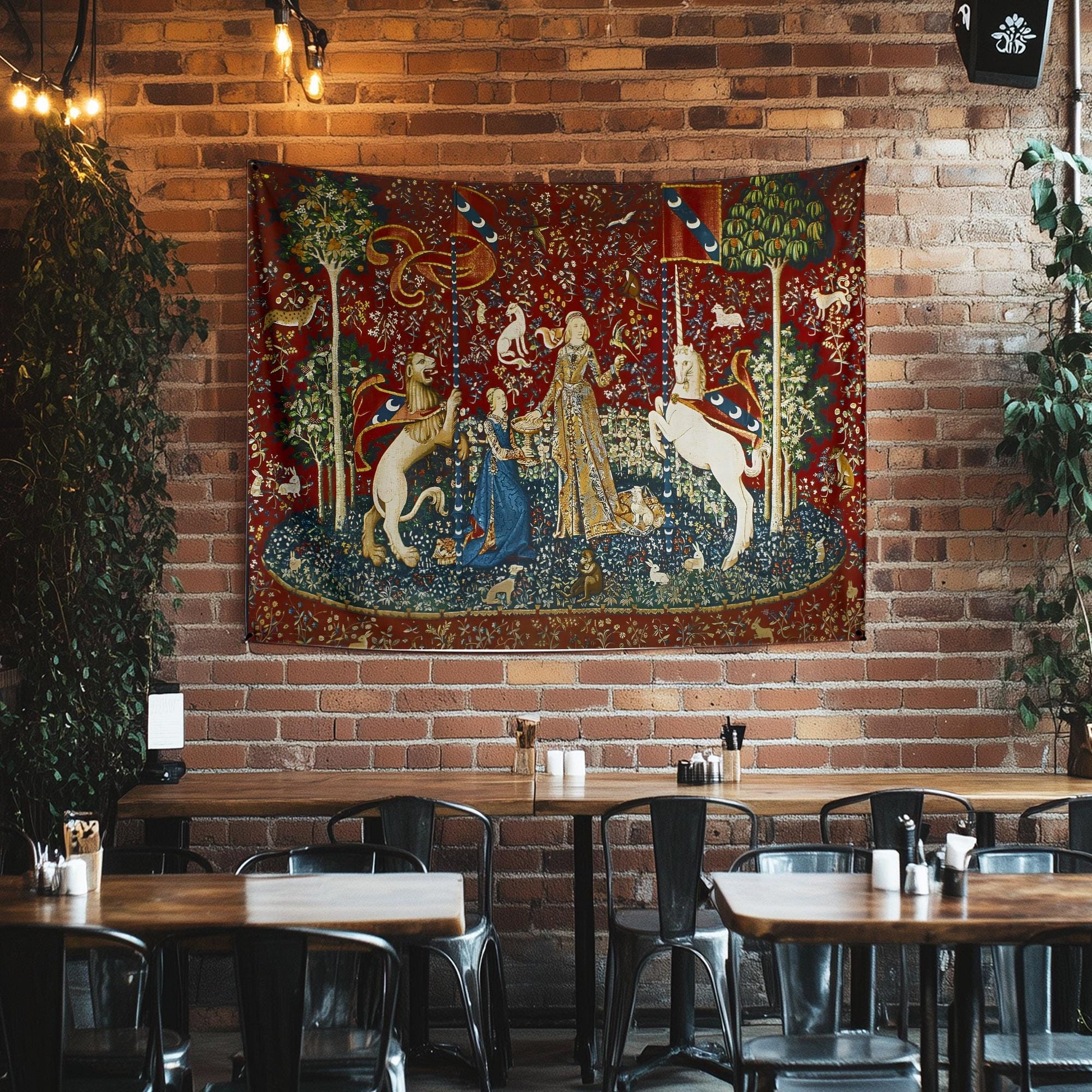 Lady and the Unicorn Sense of Taste Wall Tapestry, Medieval Art Decor, Vintage Style Hanging, Boho Bedroom, Living Room Textile Gift