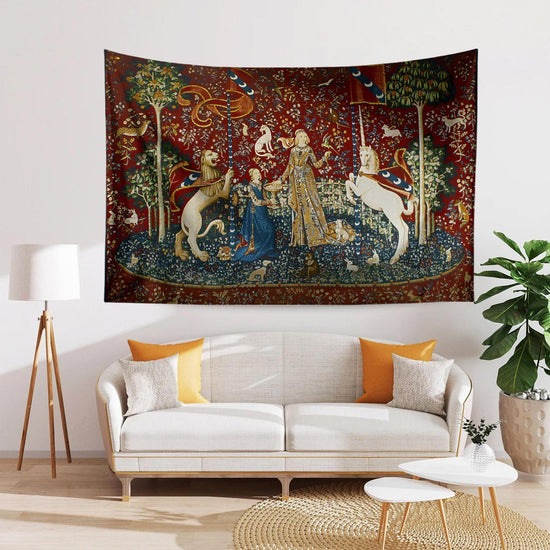 Lady and the Unicorn Sense of Taste Wall Tapestry, Medieval Art Decor, Vintage Style Hanging, Boho Bedroom, Living Room Textile Gift