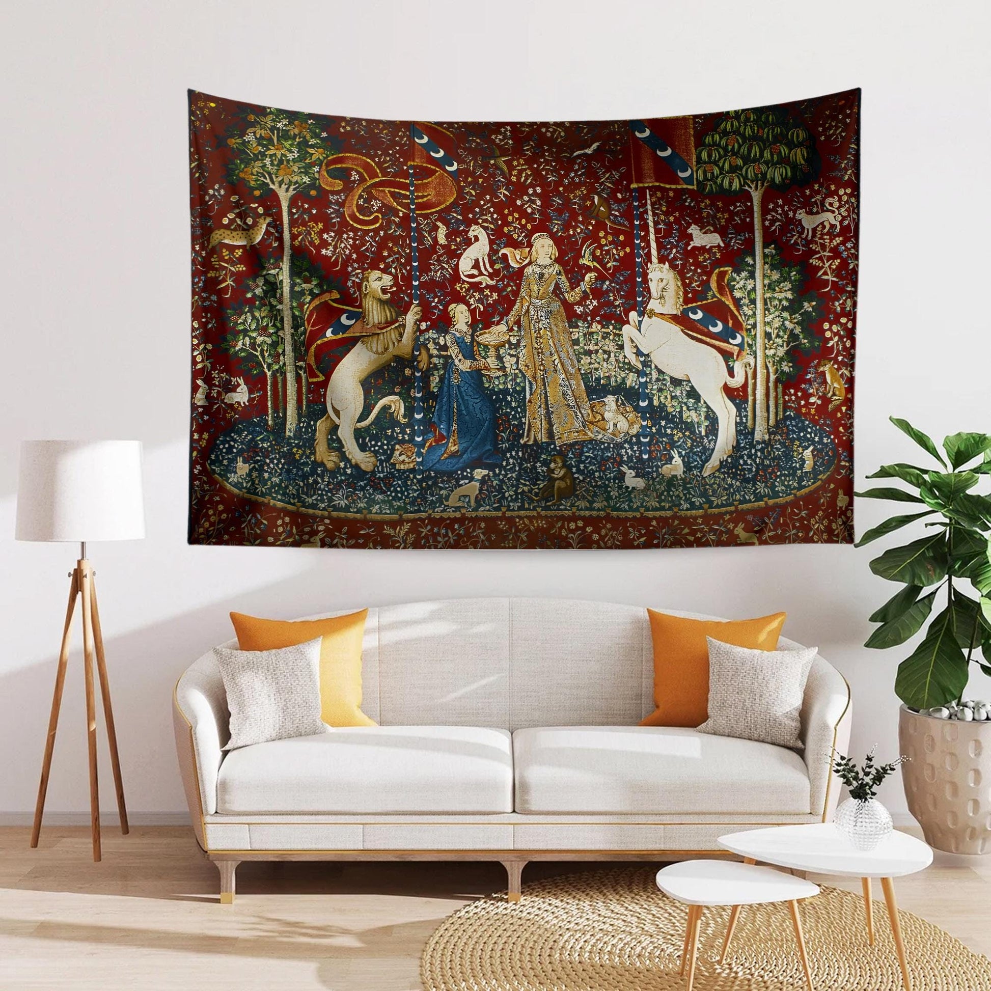 Lady and the Unicorn Sense of Taste Wall Tapestry, Medieval Art Decor, Vintage Style Hanging, Boho Bedroom, Living Room Textile Gift